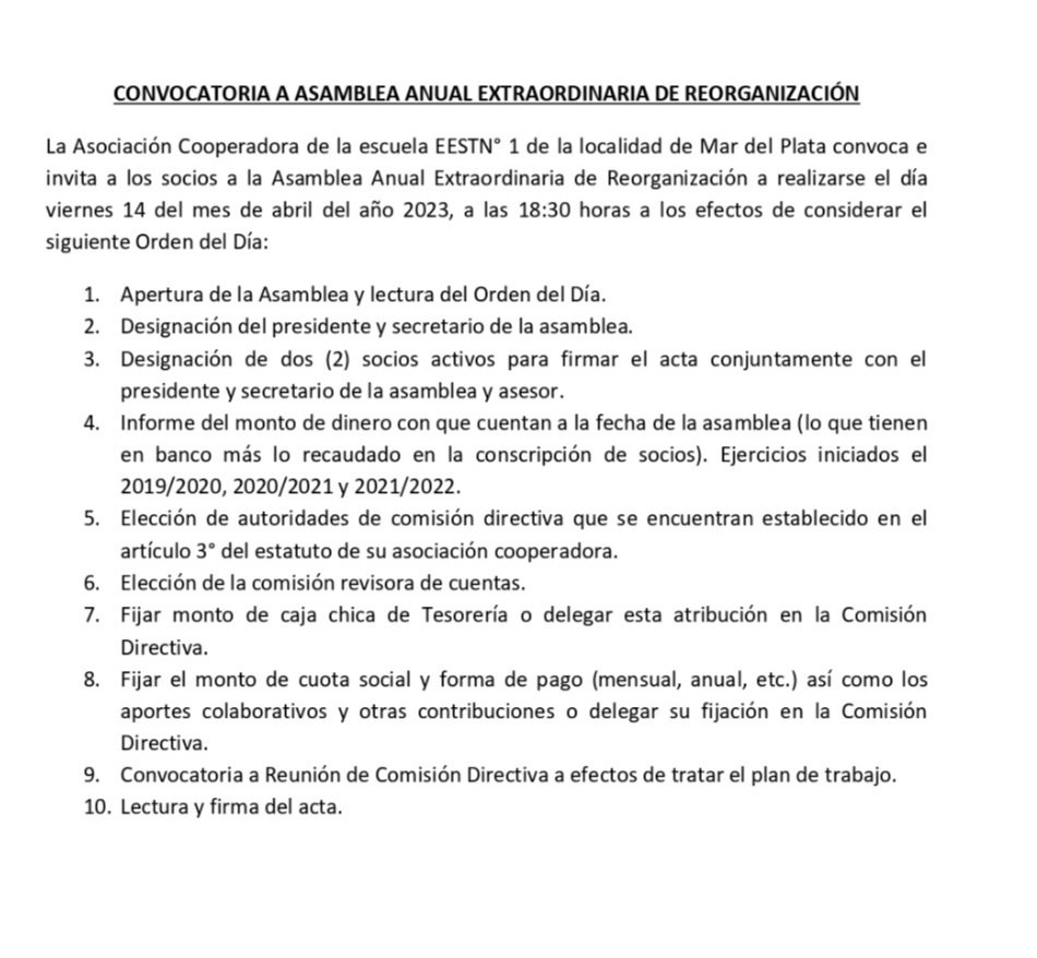 CONVOCATORIA A ASAMBLEA ANUAL EXTRAORDINARIA DE REORGANIZACIÓN E E S